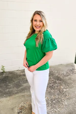 Easy To Miss Puff Sleeve Top, Kelly Green